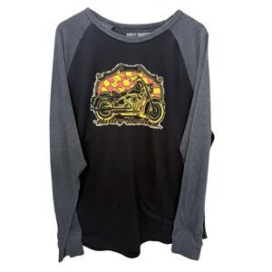 Harley Davidson Long Sleeve Shirt Mens XL Black Gray Motorcycle Graphic Tee
